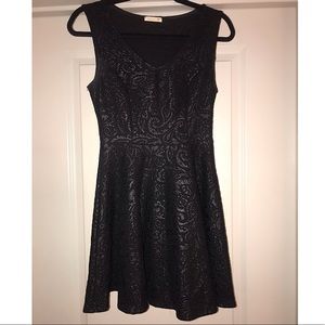 Black Leather-looking Fit and Flare Dress